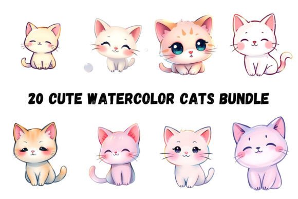 20 Watercolor Cats Sticker Bundle: A Must for Illustrations