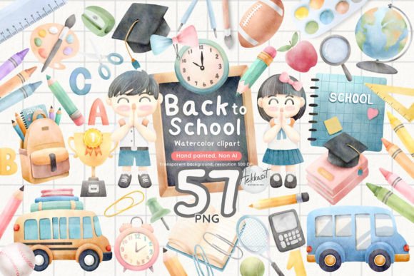 Back to School Watercolor Clipart for Illustrations