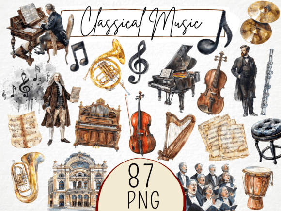 Classical Music Watercolor Clipart for Illustrations