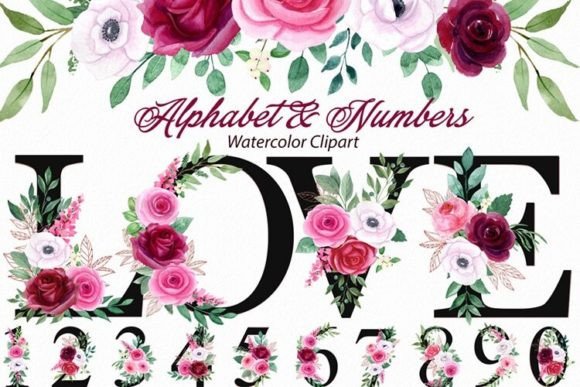 Floral Alphabet with Watercolor Flowers