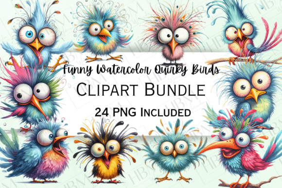 Funny Watercolor Quirky Birds Embroidery Design