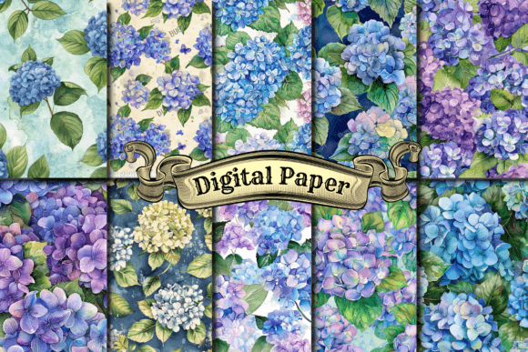 Hydrangea Watercolor Junk Journal Kit Illustrations