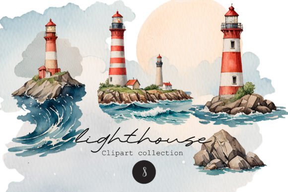 Lighthouse Watercolor Clipart Set: A Versatile Illustrations Asset