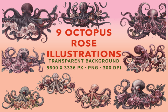 Octopus Rose Watercolor Clip Art for Creative Branding