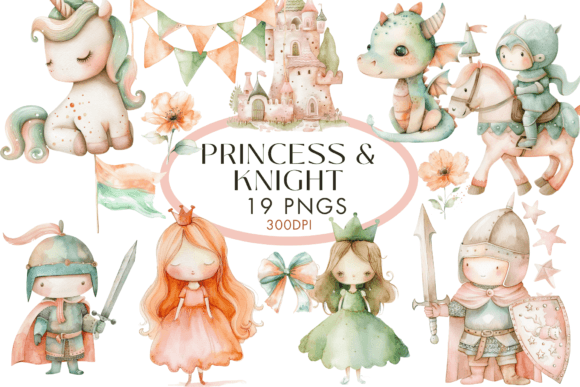 Princess and Knight Watercolour Clipart for Branding
