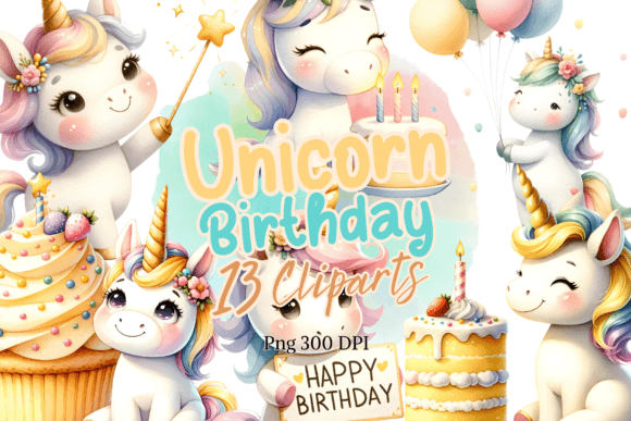 Unicorn Birthday Clipart Watercolor: A Charming Illustrations Asset