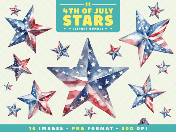 Watercolor 4th of July Star Clipart for Creative Illustrations