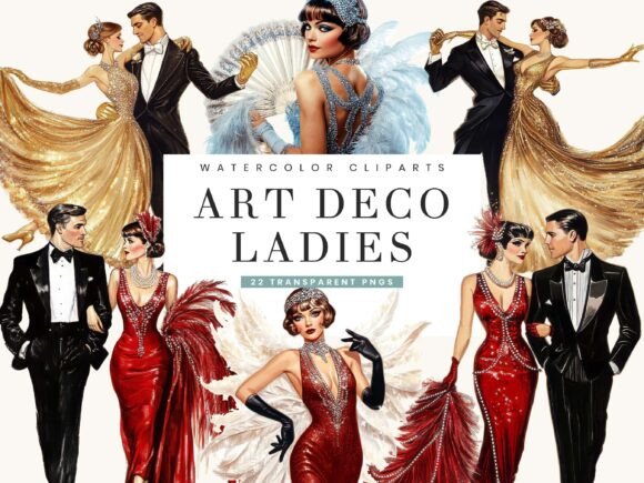 Watercolor Art Deco Ladies: A Stylish Illustrations Choice