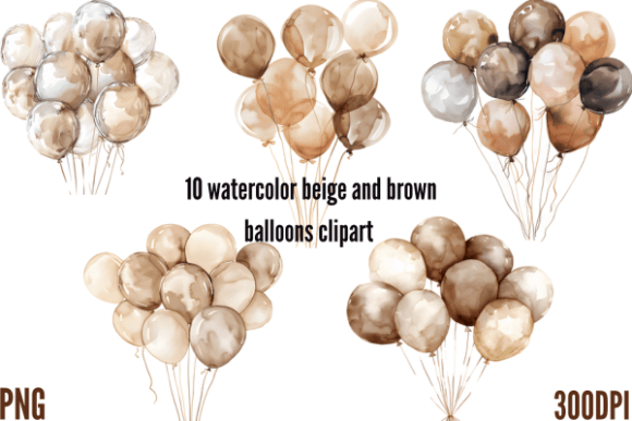 Watercolor Beige and Brown Balloons Clip for Illustrations