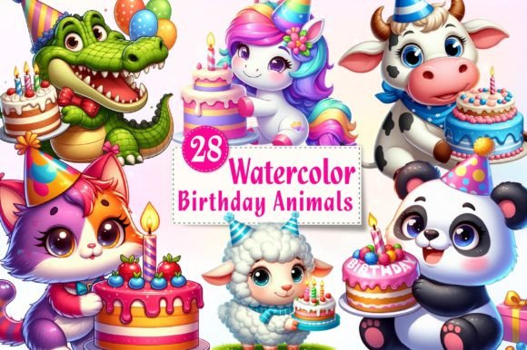 Watercolor Birthday Animals Clipart: A Vibrant Illustrations Asset