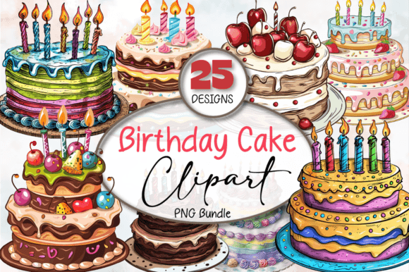 Watercolor Birthday Cake Clipart for Illustrations