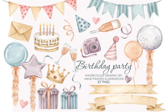 Watercolor Birthday Party Clipart: A Versatile Illustration