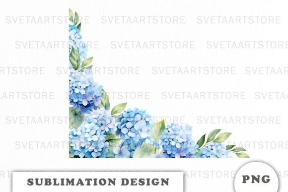 Watercolor Blue Hydrangea Border Png for Illustrations