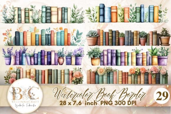 Watercolor Book Border Clipart 29 for Handmade Illustrations
