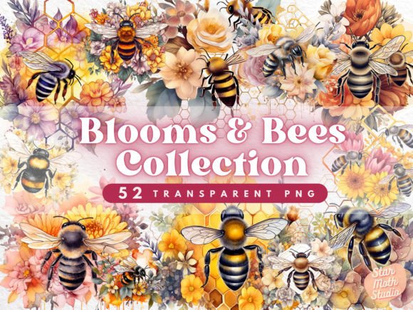 Watercolor Clipart - Blooms and Bees for Local Business Branding