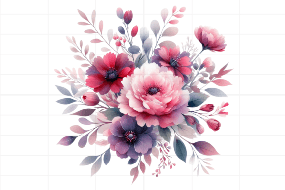 Watercolor Colorful Flowers Bouquet for Illustrations