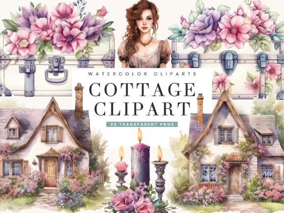 Watercolor Cottage Clipart for Handmade Illustrations