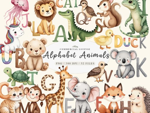 Watercolor Cute Little Animal Alphabet Illustrations