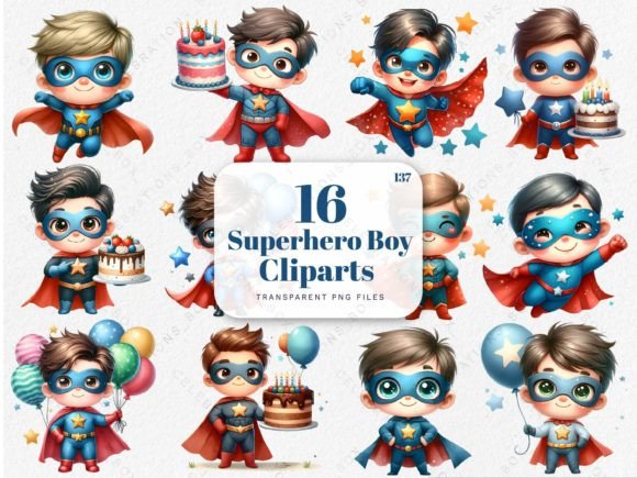 Watercolor Cute Superheroes Clipart for Illustrations