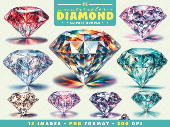 Watercolor Diamond Clipart: A Versatile Illustrations Asset