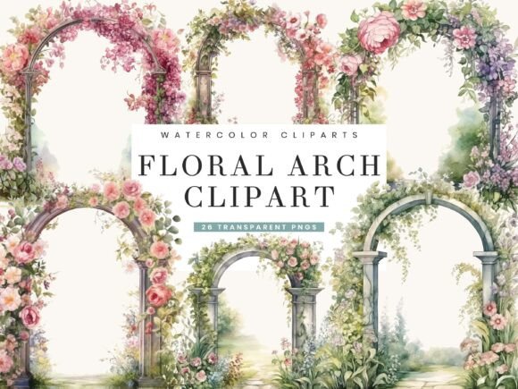 Watercolor Floral Arch Clipart: A Versatile Illustrations Asset