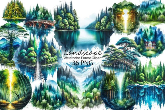 Watercolor Forest Clipart for Embroidery