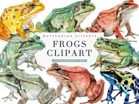 Watercolor Frogs Clipart: A Fresh Illustration for Local Brands