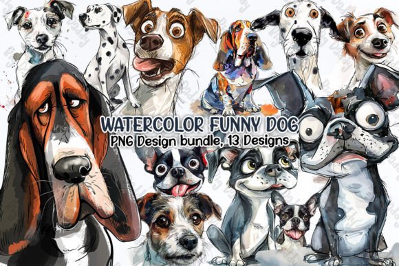 Watercolor Funny Dog Clipart PNG for Illustrations