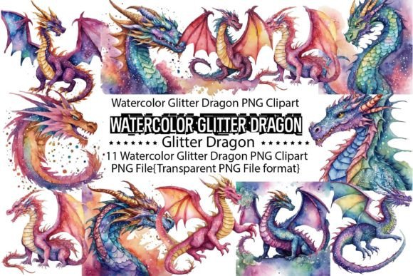 Watercolor Glitter Dragon Sublimation: A Unique Illustrations Asset