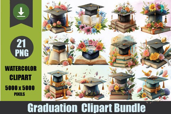 Watercolor Graduation Clipart for Creative Illustrations