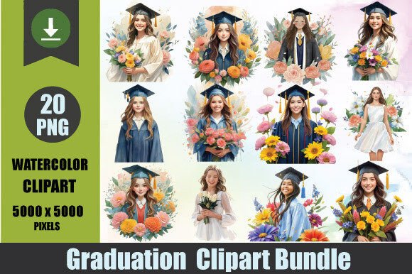 Watercolor Graduation Girl Clipart for Illustrations