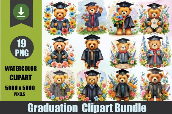Watercolor Graduation Teddy Bear Clipa: A Charming Illustration