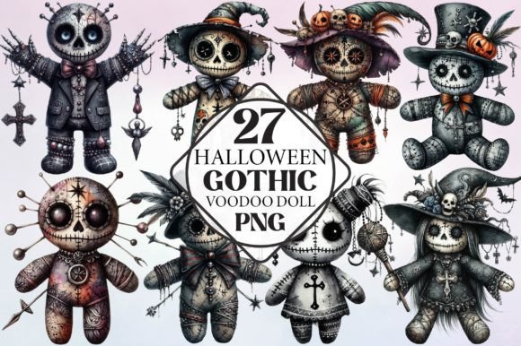 Watercolor Halloween Gothic Voodoo Doll