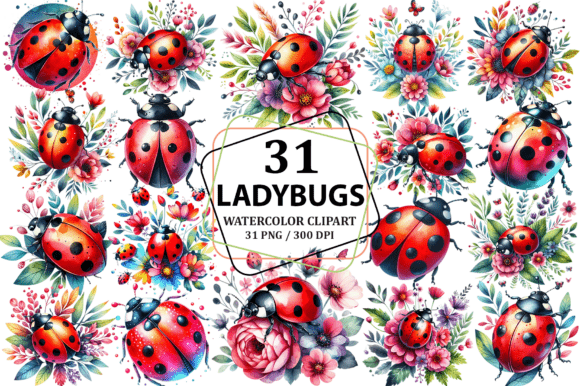 Watercolor Ladybugs Clipart for Illustrations