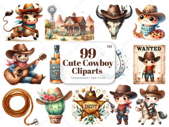 Watercolor Little Cowboy Clipart for Illustrations