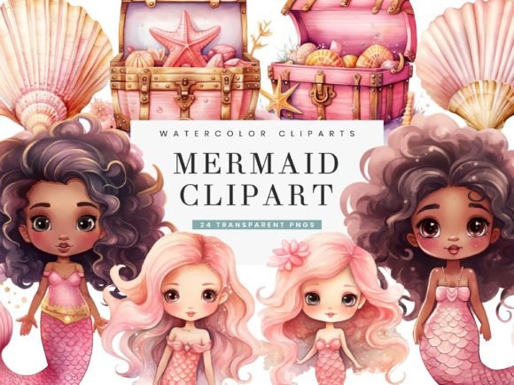 Watercolor Little Mermaid Clipart for Branding