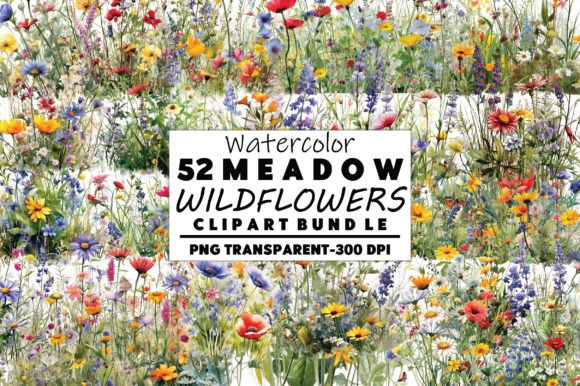 Watercolor Meadow Wildflowers Clipart for Illustrations