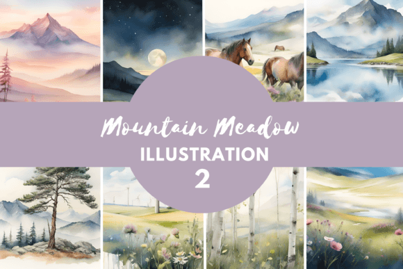 Watercolor Mountain Meadow: A Versatile Illustration