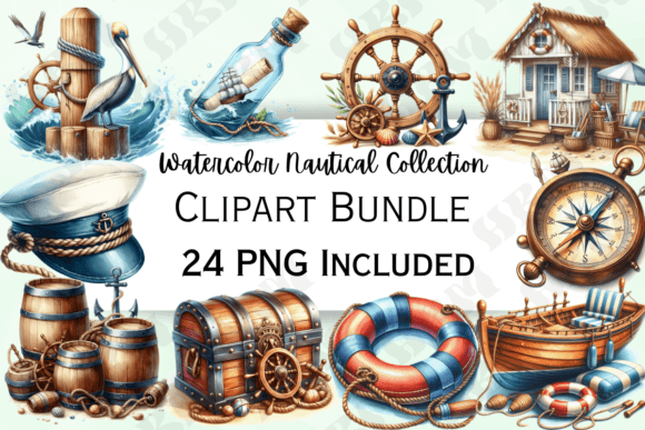 Watercolor Nautical Clipart for Blog and Editorial Illustrations