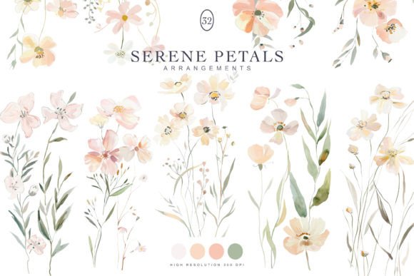 Watercolor Pastel Wild Flowers Clipart for Illustrations