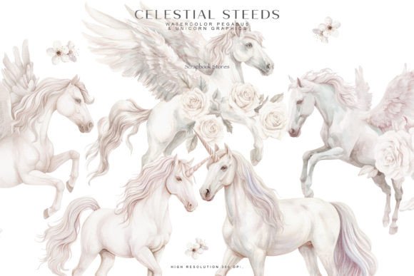 Watercolor Pegasus Unicorn Clipart for Illustrations