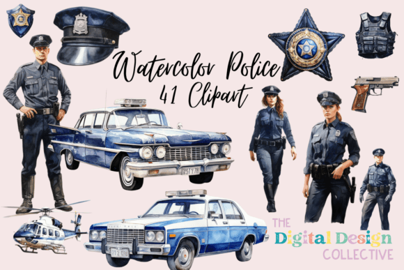 Watercolor Police Clipart Bundle: A Versatile Illustrations Asset