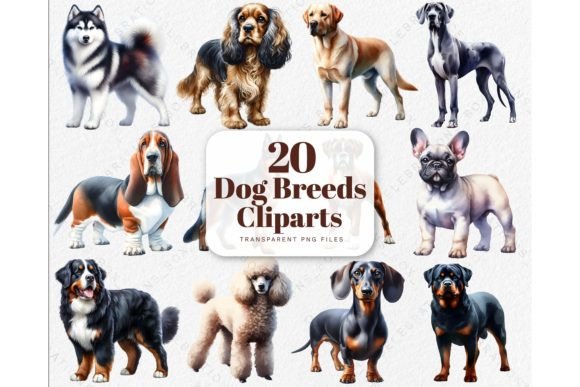 Watercolor Puppy Dogs Breeds PNG Clipart Illustrations
