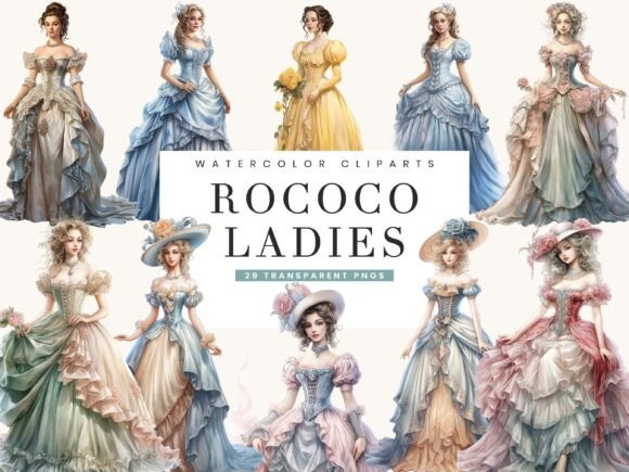 Watercolor Rococo Ladies: Elegant Illustrations for Branding