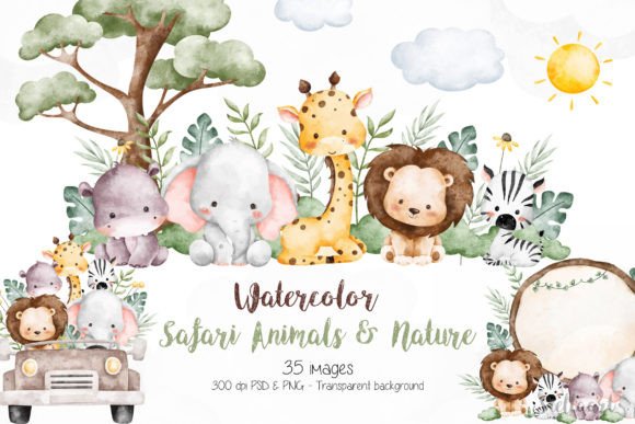 Watercolor Safari Animals and Nature: A Versatile Illustrations Asset