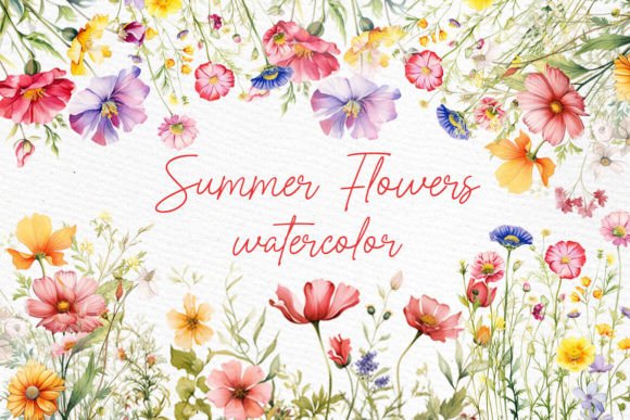 Watercolor Summer Flowers Clipart for Handmade Business