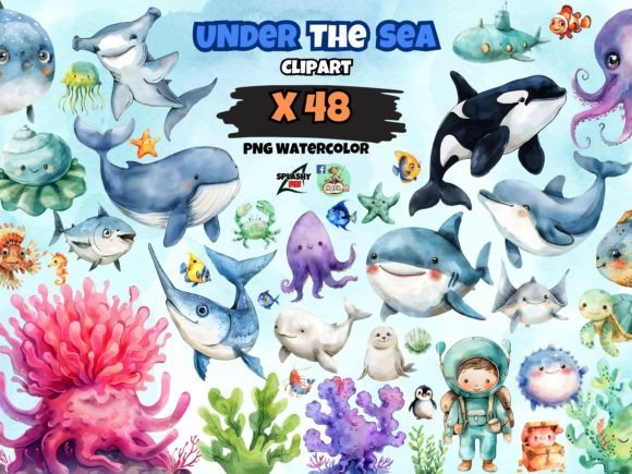 Watercolor Under the Sea Clipart for Illustrations