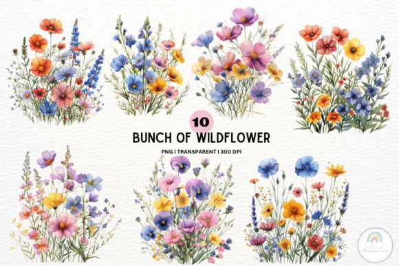 Watercolor Wildflowers PNG for Embroidery